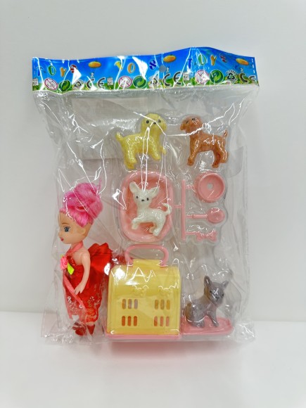 Набор "Зоомагазин" мини-куколка 7,5 см, 4 питомца, переноска, аксессуары, в/п 14*18*5 см