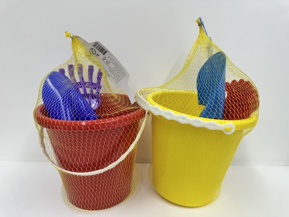 Песочный набор №23 (ведро бол, совок, грабли) в сетке 22*18*19 см